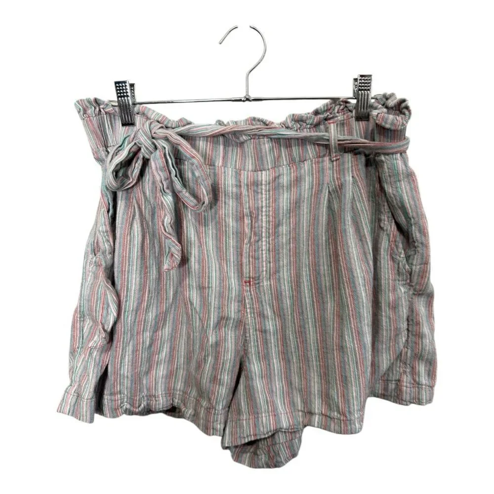 American Eagle Womens HighRise Striped Linen Blend Paperbag Pleated Shorts XL
